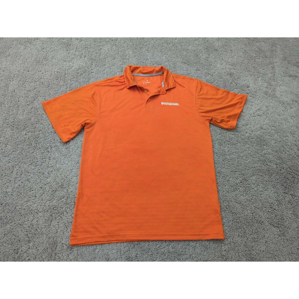 WhatABurger Polo Shirt Mens M Orange Striped Short Sleeve Employee Uniform